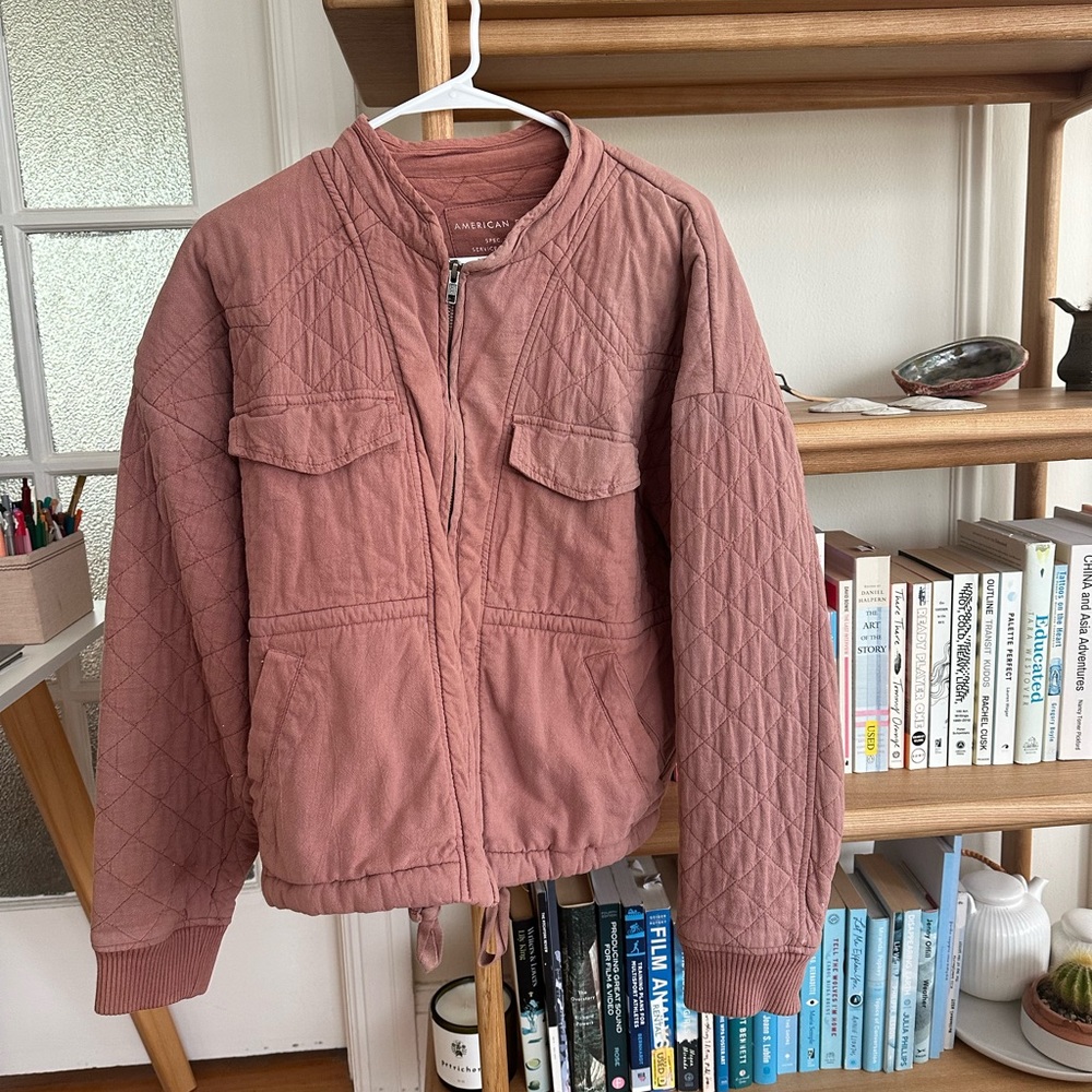 American Eagle Oversized Pink Bomber Jacket (M)